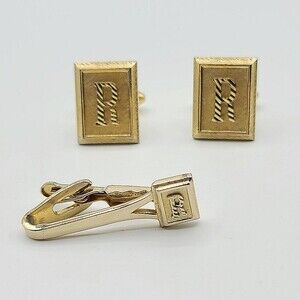 VTG Shields Fifth Avenue R Monogram Cuff LInk Tie Bar Set